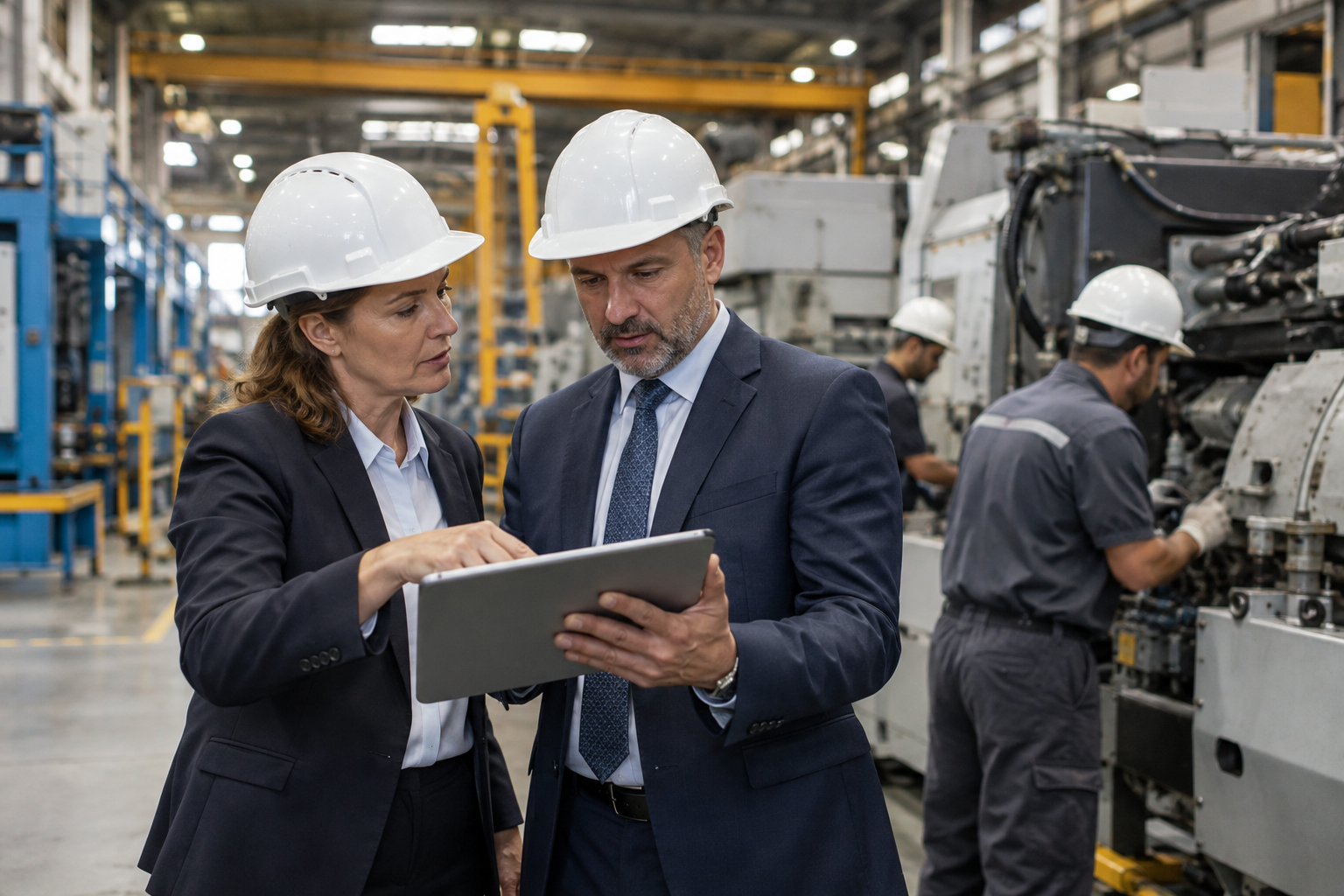 A fictional machinery merger turns on service contracts, not factory scale